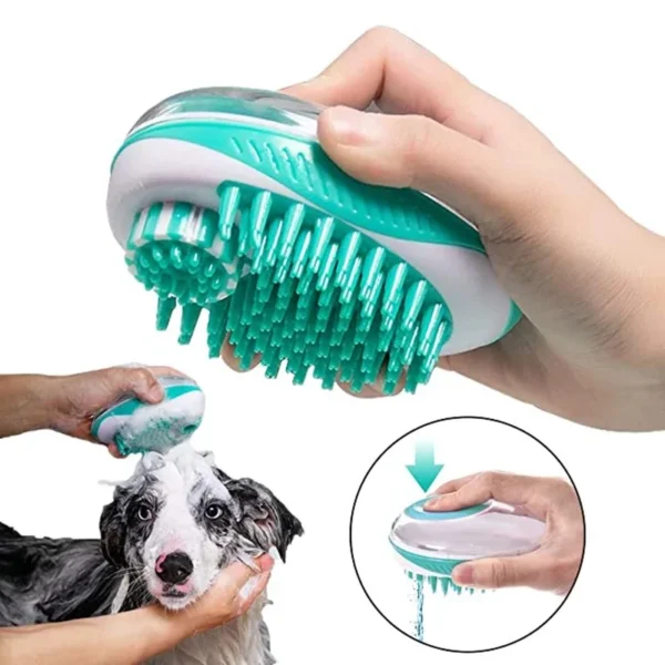 Brosse massante pour chien avec distributeur de shampoing intégré