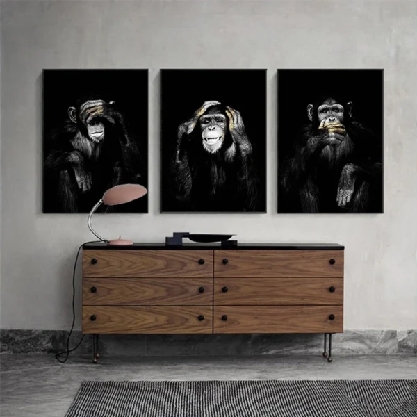 Affiche imprimée en toile - Les trois singes de la sagesse