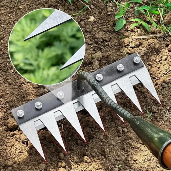 Houe manuelle  pour jardinage à dents en acier et carbone