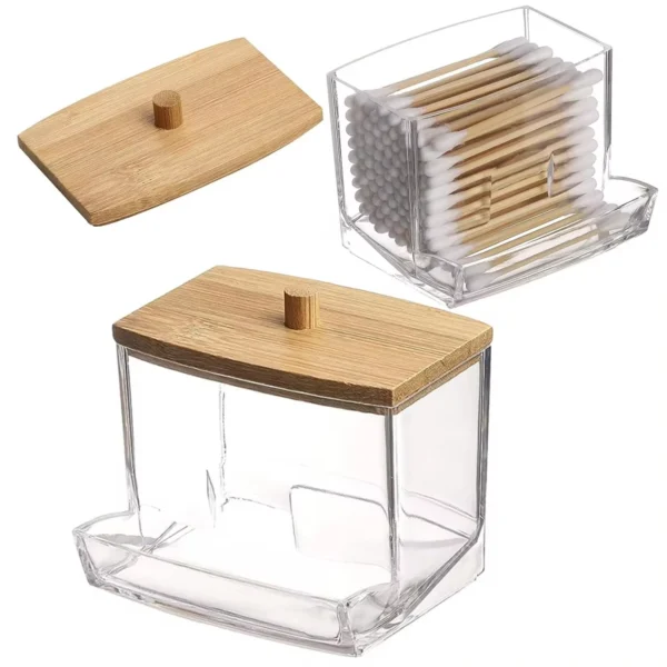 Distributeur de coton-tiges avec couvercle en bambou