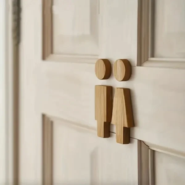 Insignes mignonnes en bois pour les toilettes