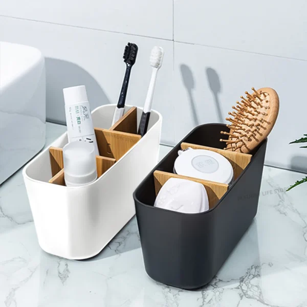 Porte brosse à dents avec compartiments en bambon