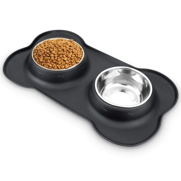 Tapis antidérapant en silicone avec gamelles intégrées