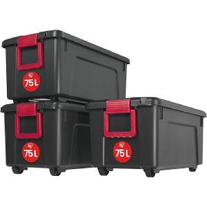 Lot de 3 boîtes 75L avec roulettes Iris Ohyama